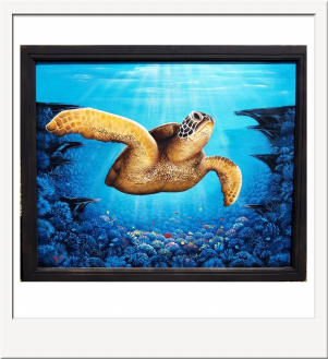 Sea Turtle Over Blue Coral Painting
